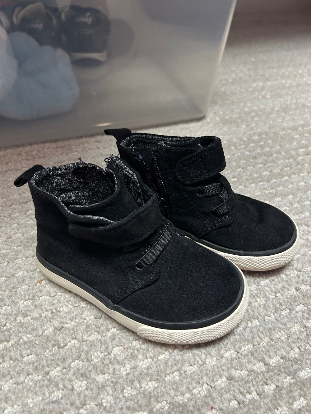 Kids Black High-Top Sneakers with Easy-Closure Strap